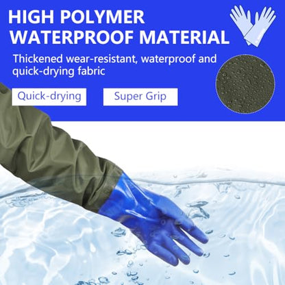 AUAUY 27" PVC Chemical Resistant Gloves, Rubber Gloves Heavy Duty, Waterproof Reusable Long Sleeve Glove for Cleaning - color: Blue