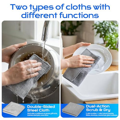 Solara Lux Scrub Cloths,Dual Action Scrubber Pads with Soft Cotton Cloth Backing, Multi-Purpose Kitchen Cleaning Rags for Stove, Bathroom, Stainless Steel, Non-Scratch & Absorbent (6+6 Combo)