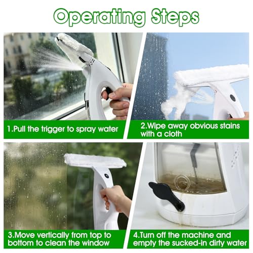 Cordless Electric Window Vacuum Squeegee, 2000Pa Powerful Suction with Water Collection Tank, Rechargeable Window Cleaner Tool for Glass, Shower Doors, Mirrors & Car, 2000mAh