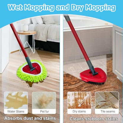 Spin Mop Handle, Mop Replace Heads, Scrubber Head and Base Replacement for O-Cedar EasyWring 1 Tank System, 2 Microfiber Mops Heads Replacements and 1 Scrub Brush, Use for Wet/Dry Hard Floor Cleaning - size: 2 pack mop heads set