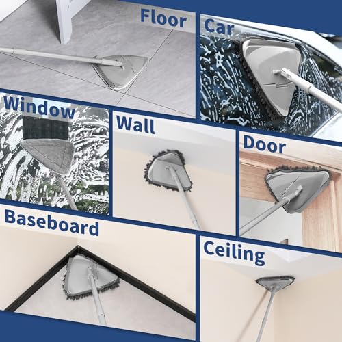 BOOMJOY Wall Cleaner Mop with 82 Inches Long Handle, Baseboard Cleaner Tool Duster with Squeegee, Ceiling Cleaning Tool with 6 Replacement Pads for Painted Walls, Window, Floor