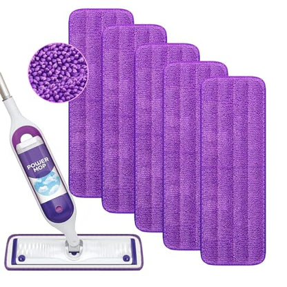 Reusable Power Mop Refill Pads Compatible with Swiffer PowerMop Mop - Power Mop Pads Refill - Washable Microfiber Pads for Multi-Surface Floor Cleaning, 5 Pack - color: 5 Pack (Purple)