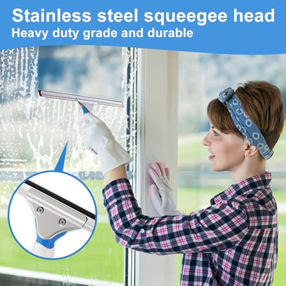 Mitclear Professional Window Cleaning Kit 14IN, Windows Cleaner Tool with Silicone Squeegee, Microfiber Scrubber & Cloth, Window Washing Equipment or Home Shower Glass Doors Car Windshield - size: 14 IN