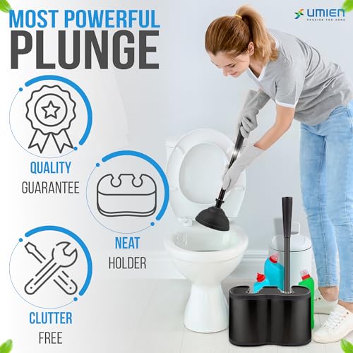 UMIEN Toilet Brush and Plunger Set 18-in - Updated 2025 No-Rust - Stainless Steel Design - Long Handles - with Freestanding Canister (Matte Black) - color: Matte Black, size: 1 pack