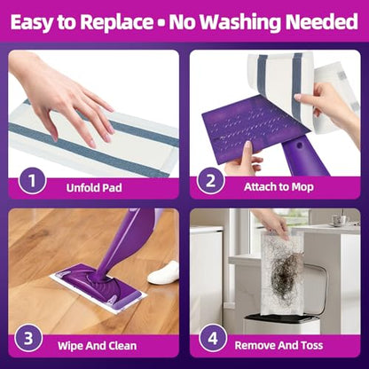 Disposable Wet Jet Pad Refills Compatible with WetJet Spray Mop, Strong Dirt Locking and Water Absorbent, for Multi-Surface Floor Cleaning, Kitchen Bathroom Hardwood Wood Floors, 5.9"×11.4" 60 Pack