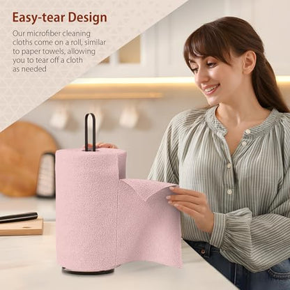 H4N Microfiber Cleaning Cloth Roll, 85 Pack Micro Fiber Wash Cloths for Car, Tear Away Towels, Ultra Absorbent Dish Rags, Non-Abrasive, Reusable and Washable Household Supplies, 11.81" x 11.81", Pink - color: Pink