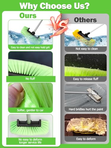 Jisejima Five-Sided Car Wash Brush with Long Handle，Soft Bristle Scrub Cleaning Mop with Extendable Handle for Car, SUV, Truck, Caravan, Boat, House Siding, Sweep Snow 60”/151cm