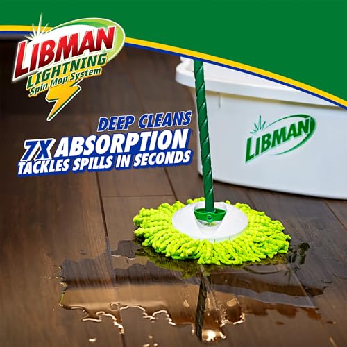 Libman Lightning Spin Mop System Plus 3 Refill Head | Mop and Bucket with Wringer Set | Floor Mop | Spin Mop | Libman Mop | Mops for Floor Cleaning | Hardwood Floor Mop | 4 Total Mop Heads Included - style: Spin Mop +3 Refills