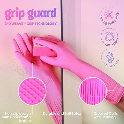 Happy Hands Rubber Cleaning Gloves – Versatile Waterproof Reusable Pink Gloves for Kitchen, Dishwashing, and Household Tasks, Hi-Tech Grip, Non-Slip, Tear-Resistant & Skin Friendly