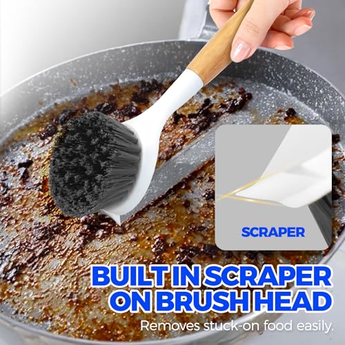 Holikme 3 Pack Cast Iron Brush and Scraper with Bamboo Handle – Skillet Scrubber with Tough Nylon Bristles, Kitchen Cleaner for Cleaning Skillet, Grill Pan, Black - color: Black