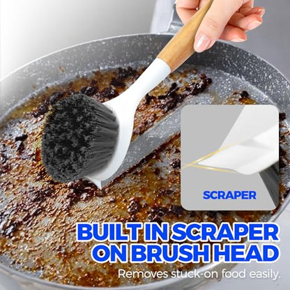 Holikme 3 Pack Cast Iron Brush and Scraper with Bamboo Handle – Skillet Scrubber with Tough Nylon Bristles, Kitchen Cleaner for Cleaning Skillet, Grill Pan, Black - color: Black