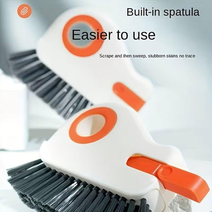 Multifunctional 2 in 1 Groove Cleaning Brush with Scraper & Dustpan - Window Track Cleaner Tool for Glass Door Tracks, Sills, Sliding Doors - Grout Brush for Narrow Gaps, Tiles, Bathroom - Orange