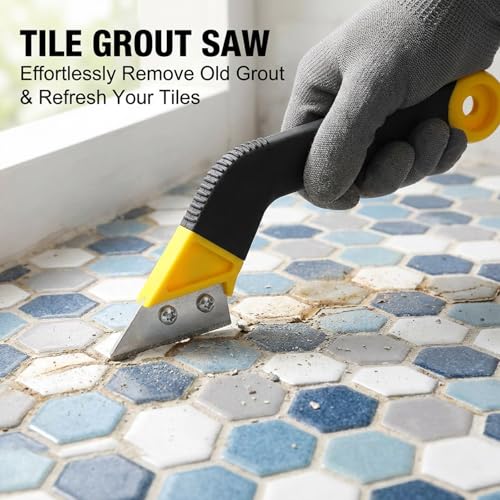 Tile Grout Saw, Angled Saw with 7PCS Extra Blades Replacement, Grout Removal Tool for Tile Cleaning and Repair