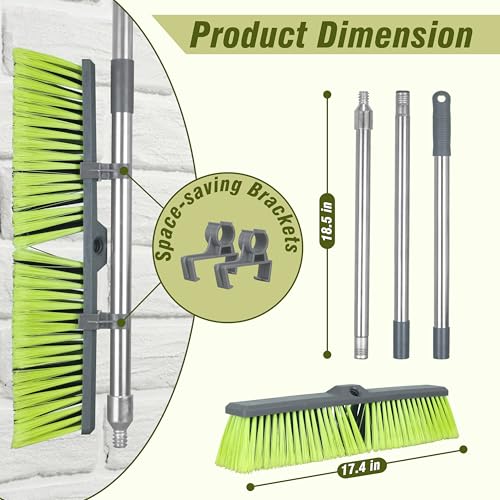 18" Push Broom with 47" Long Handle, Multi-Surface Floor Scrub Brush for Cleaning Deck, Patio, Garage, Driveway - size: 18" Push Broom + 47" Handle