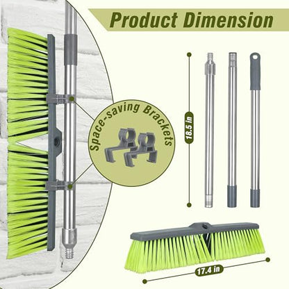 18" Push Broom with 47" Long Handle, Multi-Surface Floor Scrub Brush for Cleaning Deck, Patio, Garage, Driveway - size: 18" Push Broom + 47" Handle