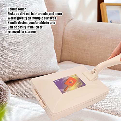 Carpet Debris Sweeper Brush, Double Roller Handheld Dust Cleansing Brush for Pet Hair and Crumbs, with Comfortable Handle for Bed Clothes Desktop