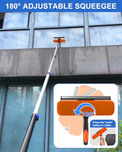 26 Foot High Reach Duster Kit with 5-20 ft Telescoping Extension Pole, High Ceiling Duster, Cobweb Duster, Window Squeegee, Feather Duster, Outdoor & Indoor Extendable Duster Cleaning Kit