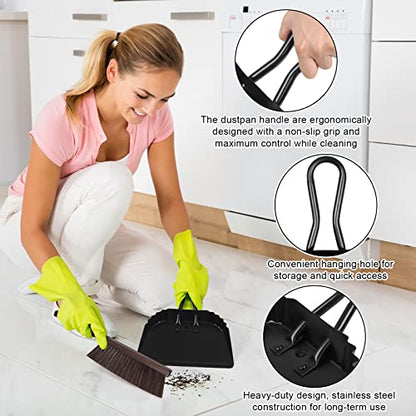 Heavy Duty Black Metal Dust Pan -Handheld Dustpan with Handle, Stainless Steel Large Dustpans with Wide Lip Industrial Dust Pans Precision Edge Small Dustpan for Home/Comfort/Hanging - size: dustpan 11.8inches