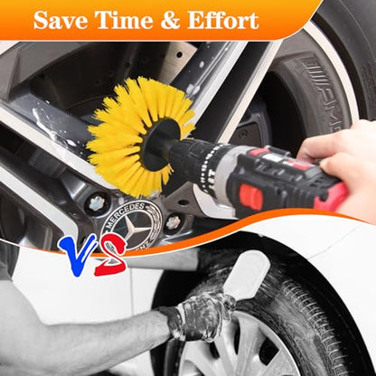 Drill Brush, Carpet Cleaning Brushes, for Floor, Grout, Car Mats, Tile, Bathroom, Carpet - color: Yellow Medium Bristles (Nylon)