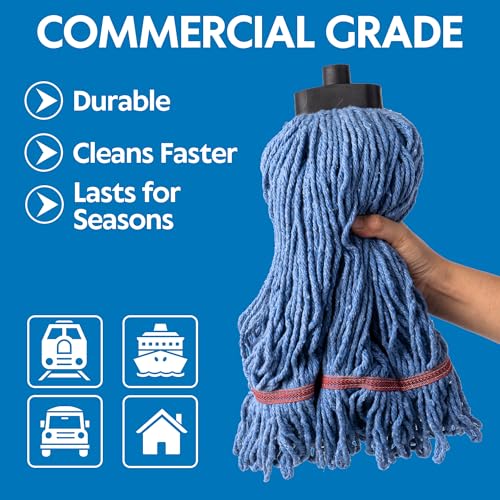 Matthew Large Commercial&Residential Mop Heavy Duty Industrial Mops w/Screw-on handle(Fit Standard American Screw)Looped-End String Wet Cotton Mops for Home,Office,Warehouse - 1 Set&2 Mop Replacements - color: Medium Mop Stick(screw-on), size: 1 Looped En