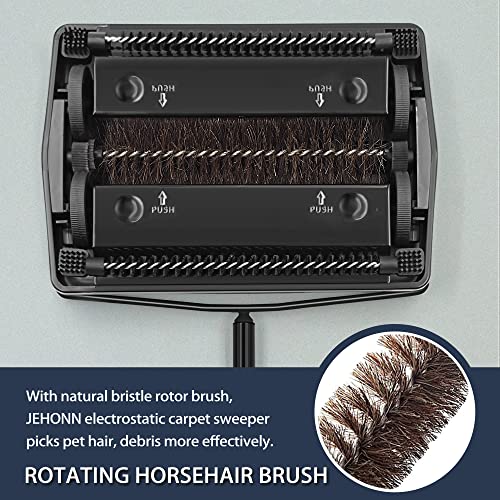 JEHONN Carpet Floor Sweeper Manual with Horsehair, Non Electric Quite Rug Roller Brush Push for Cleaning Pet Hair, Loose Debris, Lint (Black) - color: Black