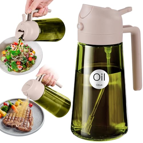 YARRAMATE 16oz/470ml Light-Blocking Dark Oil Sprayer for Cooking, 2 in 1 Olive Oil Dispenser Bottle for Kitchen,Dark Green Glass Oil Bottle, Food-Grade Oil Mister for Air Fryer, BBQ (LotusRootPink) - color: 13_LotusRootPink