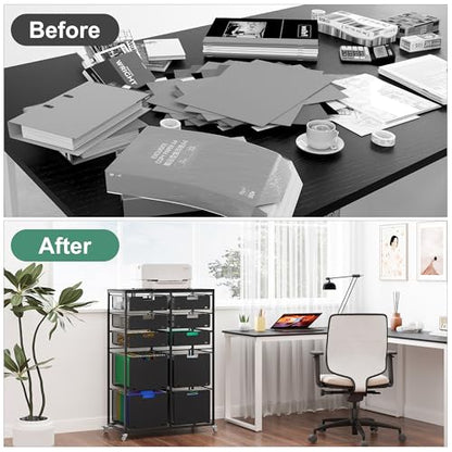 EasyPAG Rolling Storage Cart With 10 Drawers, Metal Craft Organizers And Storage Cart With Wood Tabletop, 30 Lbs Capacity Per Drawer For Home Office Classroom And Dorm, Black - size: 10 Drawers