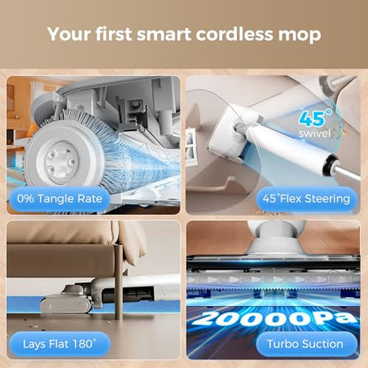 Wet Dry Vacuum Mop - Self-Cleaning Floor Washer with 180°Lie-Flat & 0 Hair Tangle, Self-Propelled Edge Cleaning, 60Min Runtime, Designed for Pet Hair, Kids' Spills & Daily Household Cleaning - size: HCLA3Air