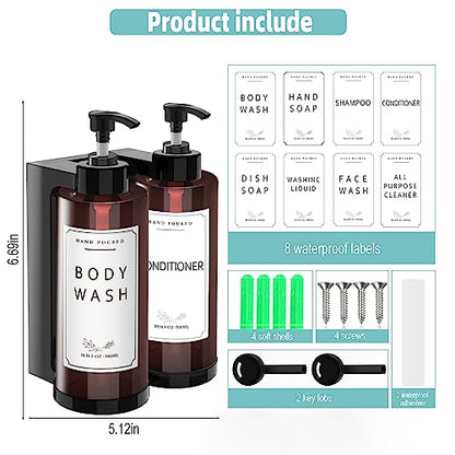 Plastic Soap Dispenser，Wall Mount Shower Pump，No-Drill Wall Mounted Shower Soap Dispenser，Shampoo and Conditioner Dispenser Modern Refillable Shampoo Pump Bottles for Shower Soap - color: 2pcs 300ml
