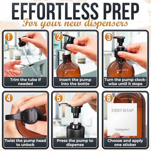 Plastic Amber Soap Dispenser with Pump Set of 3 – 16 oz Refillable Shampoo and Conditioner Bottles – Durable & Reusable for Hand Soap, Dish Soap, Lotion, Gel, Body Wash in Kitchen, Bathroom, Shower