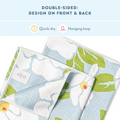 ELYN Microfiber Kitchen Dish Towel Set, Quick-Dry & Absorbent Waffle Weave Cleaning Towels, Set of 2 Kitchen Towels, Paper Towels Alternative (Oranges & Gingham) - color: Oranges & Gingham, style: Dish Towel - 2 Pack
