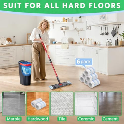 6 Pack H2prO Mop Pads Compatible with O Ceda H2PrO Flat Mop System, Reusable Mop Pads, Microfiber Mop Heads Replacements for Ocedar Flat Mop, Washable Microfiber Mop Cleaning Refills Pads