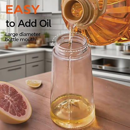 2 in 1 Oil Sprayer for Cooking, Oil Dispenser for Kitchen Gadgets, 16oz/470ml Premium Food-Grade Oil Bottle, for Salad, Air Fryer, BBQ (Transparent) - color: Transparent Glass/Black Cap