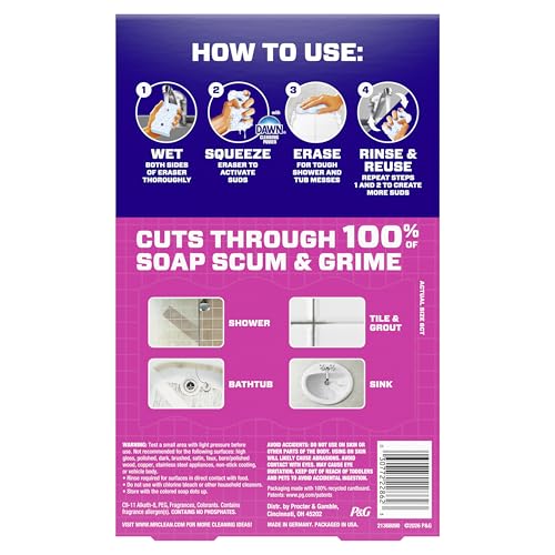Mr. Clean Magic Eraser Sponge, Bathroom, Shower, Tub Cleaner, Soap Scum Remover, Bathroom Cleaning Supplies, Dawn Cleaning Power with Lavender Scent, Shower & Tub, 6ct - size: 1 Count (Pack of 6), style: Upgraded Version