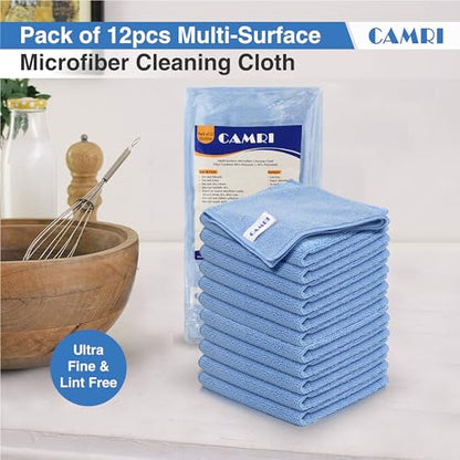 Microfiber Towel Cleaning Cloth – Pack of 12, Size 12.6” x 12.6”, Blue, Lint Free, Super Absorbent, Streak Free, Washable, Multipurpose Cleaning Rags for Kitchen, Glass, Car, Mirror
