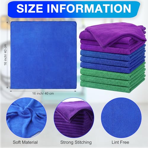 Nuenen Cleaning Cloths for Cars 16 x 16 Inch Ultra Absorbent Towels Drying Microfiber Reusable Cleaning Supplies House Kitchen Window Microfiber Towel (Purple,Blue,Green,60 Pcs) - color: Purple,blue,green