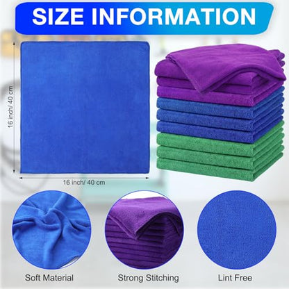 Nuenen Cleaning Cloths for Cars 16 x 16 Inch Ultra Absorbent Towels Drying Microfiber Reusable Cleaning Supplies House Kitchen Window Microfiber Towel (Purple,Blue,Green,60 Pcs) - color: Purple,blue,green