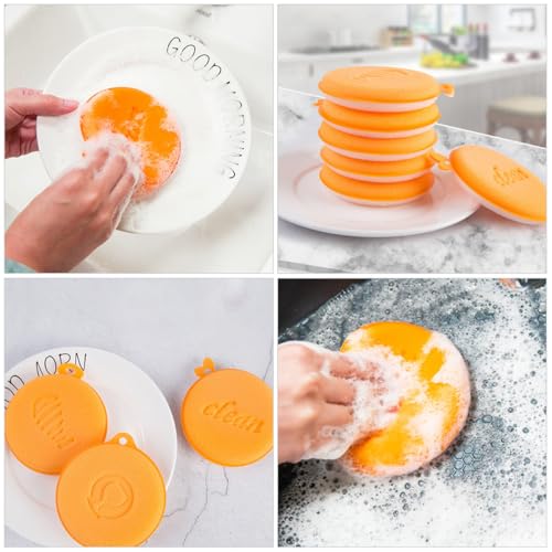 BESPORTBLE 5pcs Kitchen Cleaning Sponge Set, Dual-Sided Non-Oil Stain Dishwasher Scrub Sponges for Dishes and Pots, Compact Household Effective Cleaning Pads for Kitchen Use
