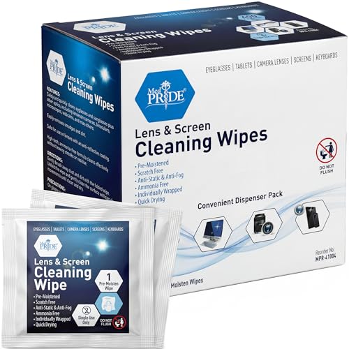 MED PRIDE Anti-Fog Lens and Screen Cleaning Wipes for Eyeglasses, Touch Screens, Premoistened, Anti-Static, Quick-Dry (200 200 Count (Pack of 1))