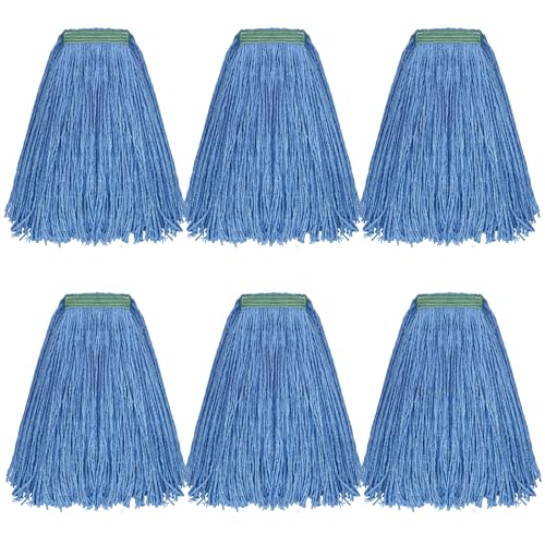 Matthew Cleaning 16oz 6Pack Cotton Floor Mop,Cotton Looped-Open String Heavy Duty String Mop Refills, Universal Headband Blend,Mop Head Replacement for Home, Industrial and Commercial Use(Blue) - color: Blue, size: 16oz 6 Pack