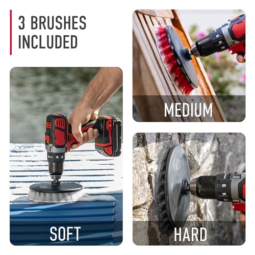 Hoover Multi-Purpose Cleaning Brush Kit, 3 Piece, 6" Soft, Medium and Hard Bristle Brushes Included, for Use on Various Surfaces, Whole Home Cleaning, Scrubber Brush Drill Attachment for Cleaning