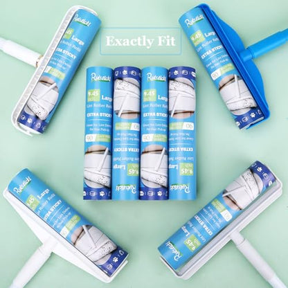 9.45 inch Lint Roller Refills for Large Long Handle Lint Rollers for Carpet 9.45'' Extra Sticky Floor Lint Roller 4 Pack of Refills Only, 90 Sheets per Refill, 360 Sheets Total - size: 9.45 inch