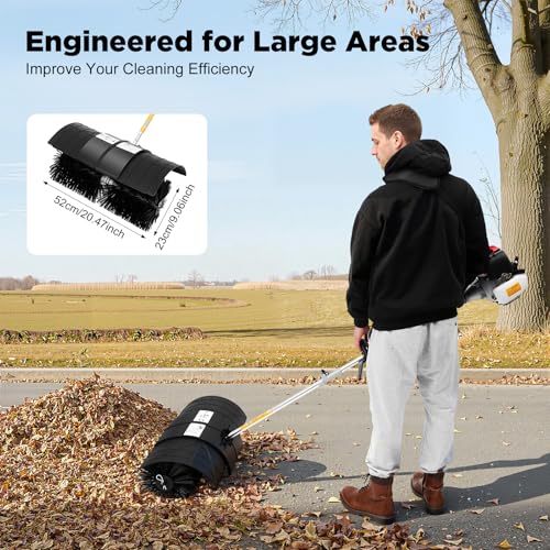 2-Stroke 1700W Gas Power Snow Sweeping Broom,52cc Handheld Sweeper,Single Cylinder Walk Behind Handheld Sweeper,Cleaning Driveway Turf Lawns Power Brush Lawn Sweeper Cleaner Tools