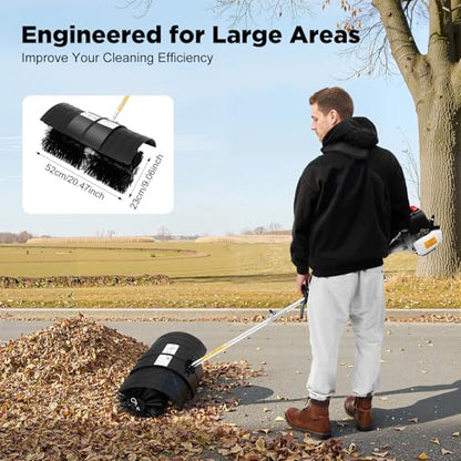 2-Stroke 1700W Gas Power Snow Sweeping Broom,52cc Handheld Sweeper,Single Cylinder Walk Behind Handheld Sweeper,Cleaning Driveway Turf Lawns Power Brush Lawn Sweeper Cleaner Tools