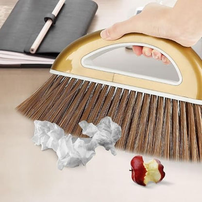 Broom and Dustpan Set, Long Handle Broom with Stand Up Dustpan Combo Set, Light Weight Stainless Steel Poles Stand Upright Dustpans and Broom Set, Broom with Dustpan for Home Kitchen Room - color: Gold