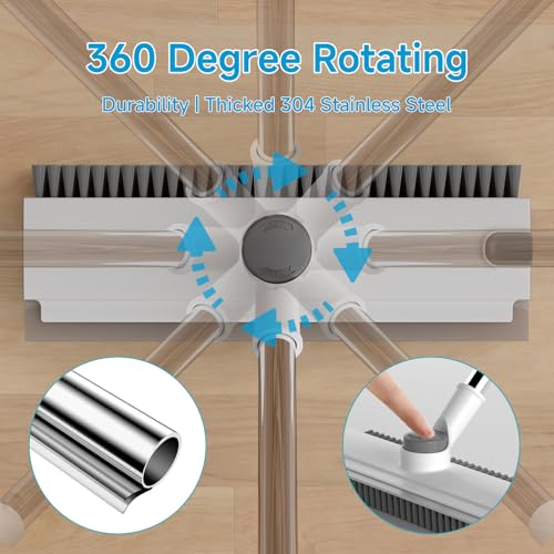 Pool Scrub Brush with 52" Pole, 3 in 1 Pool Cleaning Brush with Squeegee, Floor Scrub Brush with Long Handle, Deck Brush for Swimming Pool Tile Wall Patio Concrete White - color: White