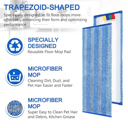 15 Pack Replacement Microfiber Mop Pad – Universal 17-18" Heavy Duty Reusable Refill – Thick Commercial Cleaning Pad for Wet & Dry Use - 18in Flat Mop Head (Trapezoid) - size: 15 Pack - 18in Flat Mop Head (Trapezoid)