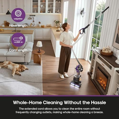 Eureka FlexReach Powerful Upright Vacuum Cleaner for Carpet and Hard Floor, Lift-Up Vacuum with Large Dust Cup, Anti-Tangle, NEU651PL, Purple - size: NEU651PL