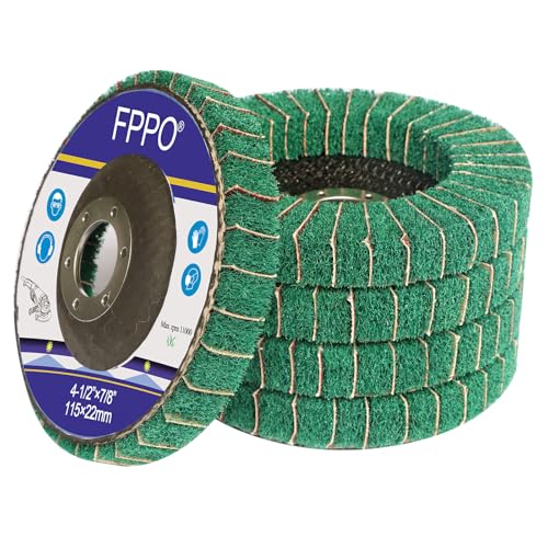 FPPO 5Pcs 4.5" x 7/8" Nylon Fiber Flap Disc Polishing Grinding Wheel,Scouring pad Buffing Wheel for Angle Grinder, Polishing Tools (Grit 120) - style: grit 120