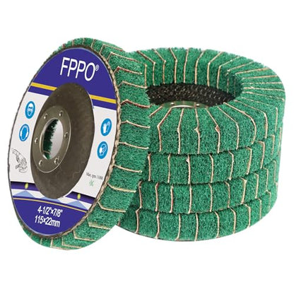 FPPO 5Pcs 4.5" x 7/8" Nylon Fiber Flap Disc Polishing Grinding Wheel,Scouring pad Buffing Wheel for Angle Grinder, Polishing Tools (Grit 120) - style: grit 120